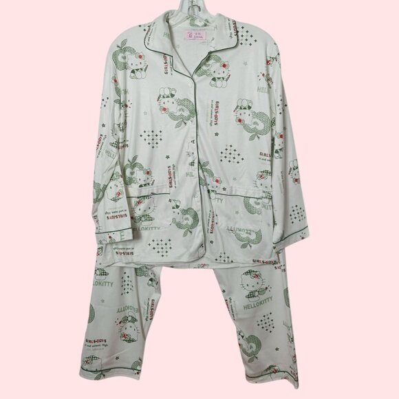Hello Kitty Printed Pajama Set For Women Button-Up Top & Elastic Waist Pants Siz - Picture 1 of 15